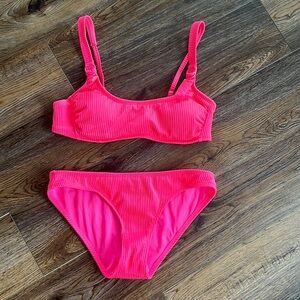 Hot pink swimsuit. Small bottom and medium top